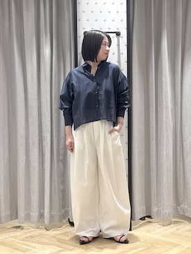「A part by（アパートバイ）のシアークロップドシャツ（シャツ/ブラウス、ブルー系）」を使った、さちさん（レディース・156cm）の春コーディネート