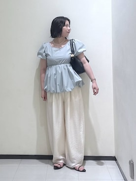「A part by（アパートバイ）のハートモチーフバッグ（ショルダーバッグ、ブラック系）」を使った、さちさん（レディース・156cm）の夏コーディネート