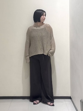 「A part by（アパートバイ）のイージーストレートパンツ（スラックス、ブラウン系）」を使った、さちさん（レディース・156cm）の春コーディネート