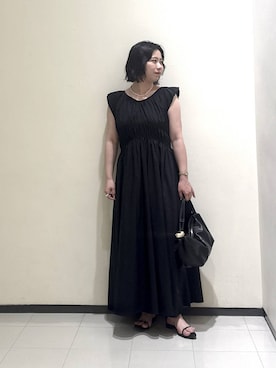 「A part by（アパートバイ）のハートモチーフバッグ（ショルダーバッグ、ブラック系）」を使った、さちさん（レディース・156cm）の夏コーディネート