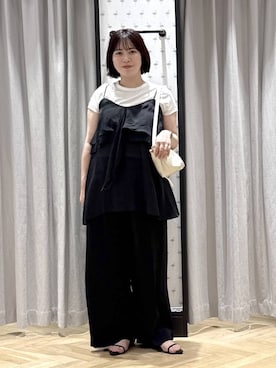 「A part by（アパートバイ）のフリルレイヤードキャミソール（キャミソール、ブラック系）」を使った、さちさん（レディース・156cm）の夏コーディネート
