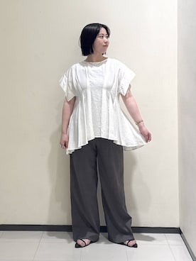 「A part by（アパートバイ）のタックデザインブラウス（シャツ/ブラウス、ホワイト系）」を使った、さちさん（レディース・156cm）の春コーディネート