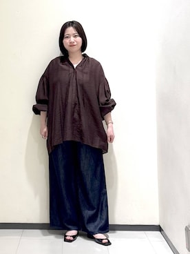「A part by（アパートバイ）のテンセルデニムパンツ（デニムパンツ、ブルー系）」を使った、さちさん（レディース・156cm）の春コーディネート