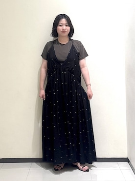 「A part by（アパートバイ）の【今年も登場！】ドットシシュウキャミワンピース（ワンピース、ブラック系）」を使った、さちさん（レディース・156cm）の夏コーディネート