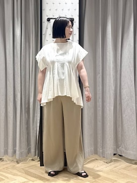 「A part by（アパートバイ）のタックデザインブラウス（シャツ/ブラウス、ホワイト系）」を使った、さちさん（レディース・156cm）の春コーディネート
