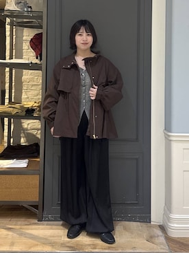 「A part by（アパートバイ）の【撥水加工】スタンドブルゾン（ブルゾン、ブラウン系）」を使った、さちさん（レディース・156cm）の秋コーディネート