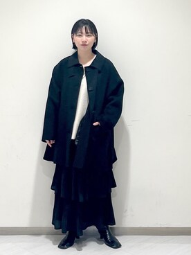 「A part by（アパートバイ）のアイテム（ステンカラーコート、ブラック系）」を使った、さちさん（レディース・156cm）の秋コーディネート