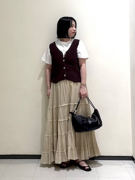 「A part by（アパートバイ）のハートモチーフバッグ（ショルダーバッグ、ブラック系）」を使った、さちさん（レディース・156cm）の春コーディネート