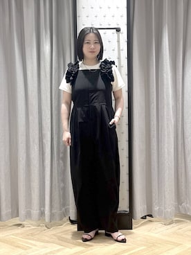「A part by（アパートバイ）のナローストラップサンダル（サンダル、ブラック系）」を使った、さちさん（レディース・156cm）の春コーディネート