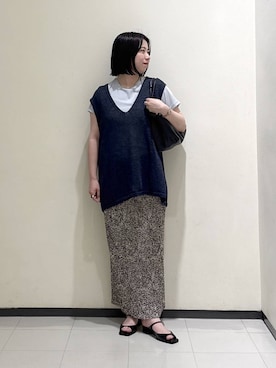 「A part by（アパートバイ）のプリーツイージータイトスカート2（スカート、ベージュ系）」を使った、さちさん（レディース・156cm）の春コーディネート