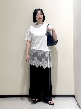 「A part by（アパートバイ）のイージーストレートパンツ（スラックス、ブラウン系）」を使った、さちさん（レディース・156cm）の春コーディネート