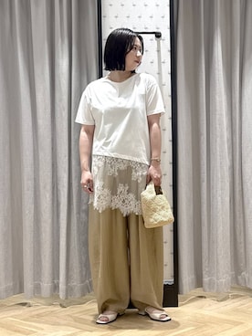 「A part by（アパートバイ）のダブルストラップミュール（パンプス、ホワイト系）」を使った、さちさん（レディース・156cm）の夏コーディネート