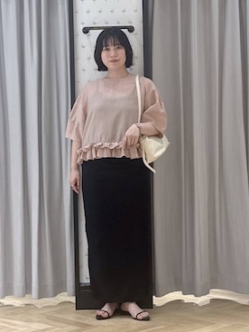 「A part by（アパートバイ）のソフトカーブバッグ（ショルダーバッグ、ホワイト系）」を使った、さちさん（レディース・156cm）の夏コーディネート