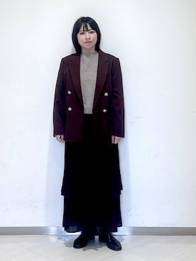 「A part by（アパートバイ）のＷライクテーラードスリットジャケット（テーラードジャケット）」を使った、さちさん（レディース・155cm）の秋コーディネート