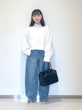 「A part by（アパートバイ）のショートオックスシャツ≪追加2≫（シャツ/ブラウス）」を使った、さちさん（レディース・155cm）の秋コーディネート