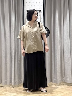 「A part by（アパートバイ）のキュプラナロースカート（スカート、ブラック系）」を使った、さちさん（レディース・156cm）の夏コーディネート