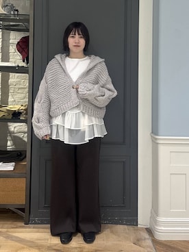 「A part by（アパートバイ）のティアードヘムプルオーバー_長袖（Tシャツ/カットソー、ベージュ系）」を使った、さちさん（レディース・156cm）の秋コーディネート