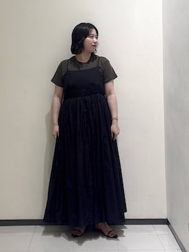 「A part by（アパートバイ）のナローストラップサンダル（サンダル、ブラック系）」を使った、さちさん（レディース・156cm）の夏コーディネート