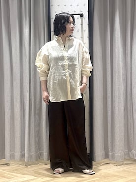 「A part by（アパートバイ）のダブルストラップミュール（パンプス、ホワイト系）」を使った、さちさん（レディース・156cm）の夏コーディネート