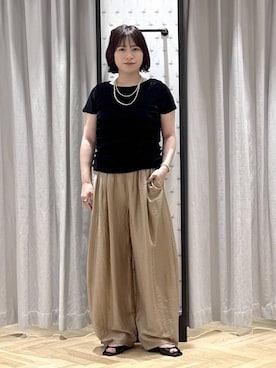 「A part by（アパートバイ）のヘマタイトビーズロングネックレス（ネックレス、シルバー系）」を使った、さちさん（レディース・156cm）の夏コーディネート