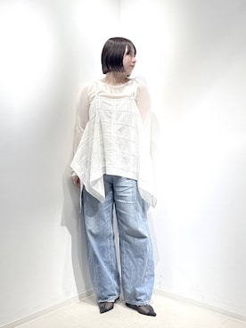 「A part by（アパートバイ）のApbコクーンデニムパンツ≪追加3≫（デニムパンツ）」を使った、さちさん（レディース・155cm）の春コーディネート