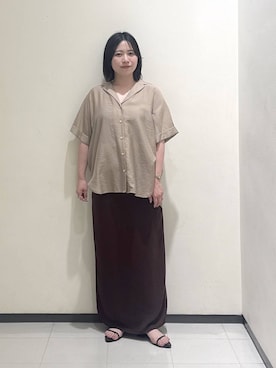「A part by（アパートバイ）の【接触冷感】シアーオープンカラーシャツ（シャツ/ブラウス、イエロー系）」を使った、さちさん（レディース・156cm）の夏コーディネート