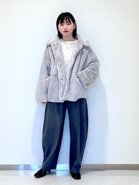 「e/rm（イーアールエム）のファージャケット（その他アウター）」を使った、さちさん（レディース・156cm）の秋コーディネート