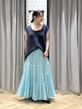 「A part by（アパートバイ）の≪追加2≫ペーパーユルニットノースリーブ（ニット/セーター、グレー系）」を使った、さちさん（レディース・156cm）の春コーディネート