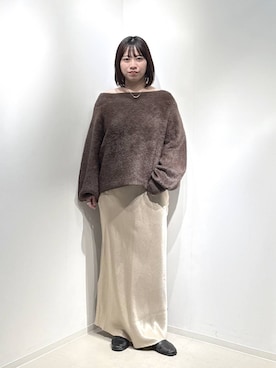 「アイテム（スカート、ベージュ系）」を使った、さちさん（レディース・155cm）の冬コーディネート