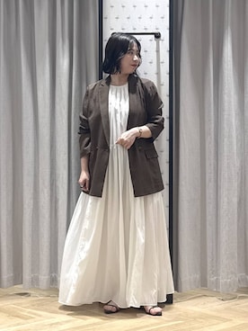 「A part by（アパートバイ）のシアーWジャケット（テーラードジャケット、ブラウン系）」を使った、さちさん（レディース・156cm）の夏コーディネート