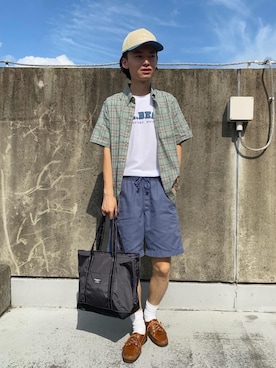 「アイテム（モカシン/デッキシューズ）」を使った、tomoさん（メンズ・171cm）の夏コーディネート