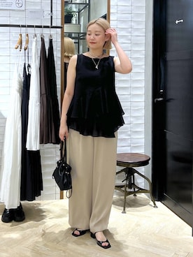 「A part by（アパートバイ）のキンチャクミニショルダバッグ（ショルダーバッグ、ブラック系）」を使った、momoさん（レディース・165cm）の夏コーディネート