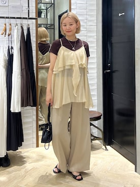 「A part by（アパートバイ）のキンチャクミニショルダバッグ（ショルダーバッグ、ブラック系）」を使った、momoさん（レディース・165cm）の夏コーディネート