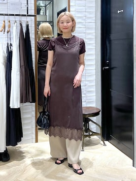 「A part by（アパートバイ）のキンチャクミニショルダバッグ（ショルダーバッグ、ブラック系）」を使った、momoさん（レディース・165cm）の夏コーディネート