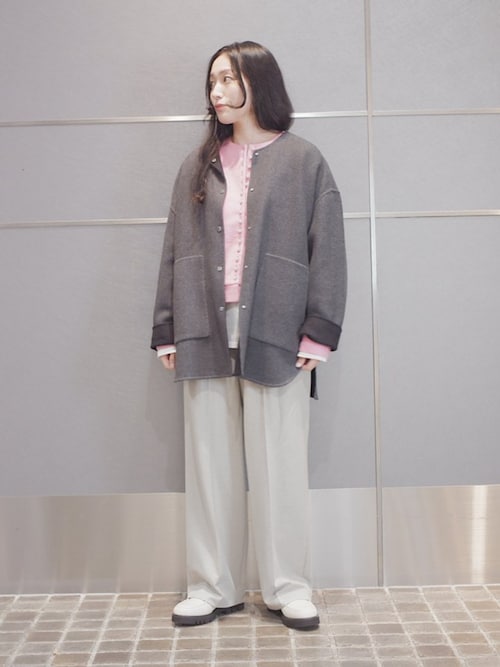 セミ 梳毛 配色 リバーシブル ノーカラー ショート コート（ノー