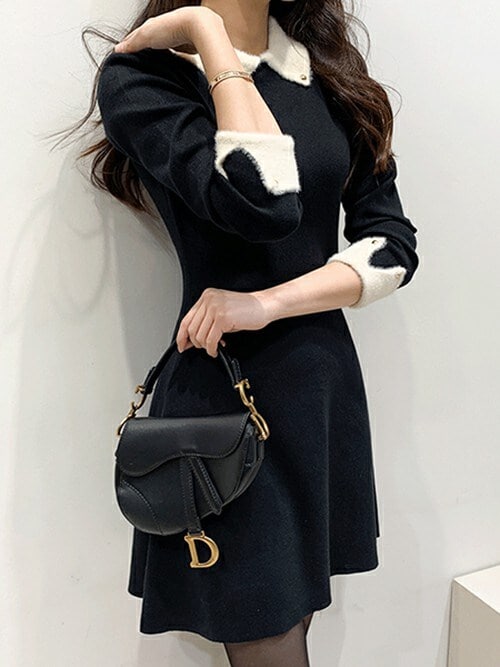 TO BE CHIC　ニットワンピース　フレア　バイカラー　Aライン DHOLIC（ディーホリック）の「バイカラーニット/セーターフレア