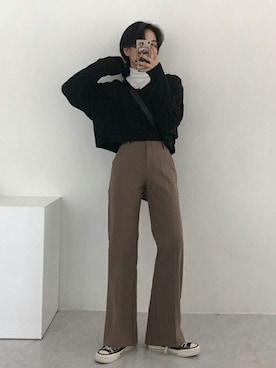 「DHOLIC（ディーホリック）のアイテム（スラックス）」を使った、ディーホリックさん（レディース・160cm）の冬コーディネート