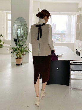 「DHOLIC（ディーホリック）のアイテム（ベスト）」を使った、ディーホリックさん（レディース・166cm）の冬コーディネート