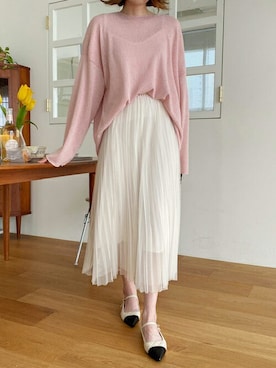 「シフォンスカート」｜ディーホリックさん（レディース・165cm）の冬コーディネート