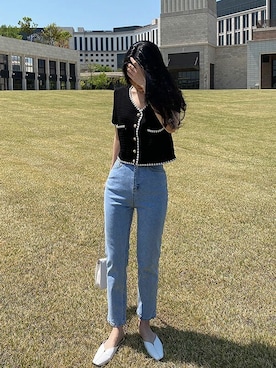 「DHOLIC（ディーホリック）のアイテム（カーディガン/ボレロ）」を使った、ディーホリックさん（レディース・163cm）の夏コーディネート