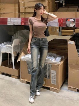 「DHOLIC（ディーホリック）のアイテム（Tシャツ/カットソー）」を使った、ディーホリックさん（レディース・165cm）の夏コーディネート
