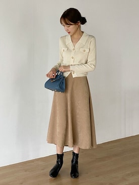 「DHOLIC（ディーホリック）のアイテム（カーディガン/ボレロ）」を使った、ディーホリックさん（レディース・160cm）の秋コーディネート