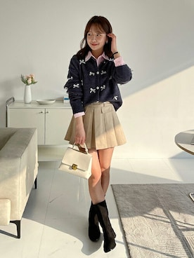 「DHOLIC（ディーホリック）のアイテム（カーディガン/ボレロ）」を使った、ディーホリックさん（レディース・160cm）の冬コーディネート