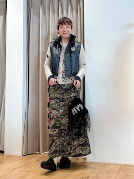 「HYSTERIC GLAMOUR（ヒステリックグラマー）のミリタリーロングスカート（スカート）」を使った、happachinさん（レディース・164cm）の秋コーディネート