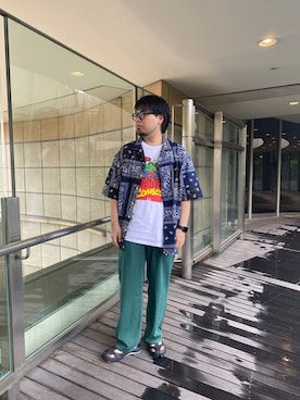 「MANASTASH（マナスタッシュ）のアイテム（シューズ）」を使った、maeyamaさん（メンズ・170cm）の夏コーディネート