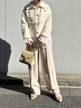 「ワントーンコーデ」｜「アイテム（ノーカラージャケット）」を使った、本社 プレスさん（レディース・155cm）の冬コーディネート