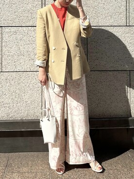 「春服デビュー宣言」｜「アイテム（ノーカラージャケット）」を使った、本社 プレスさん（レディース・155cm）の春コーディネート