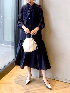 「ネイビー×ホワイト」｜「アイテム（ワンピース/ドレス）」を使った、本社 プレスさん（レディース・167cm）の春コーディネート