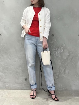 「カラー×コーデ」｜「アイテム（バッグ）」を使った、本社 プレスさん（レディース・159cm）の春コーディネート