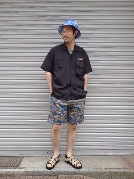 「MANASTASH（マナスタッシュ）のアイテム（シューズ）」を使った、naouさん（メンズ・182cm）の夏コーディネート